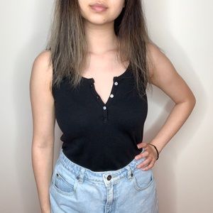 black button front vest tank top